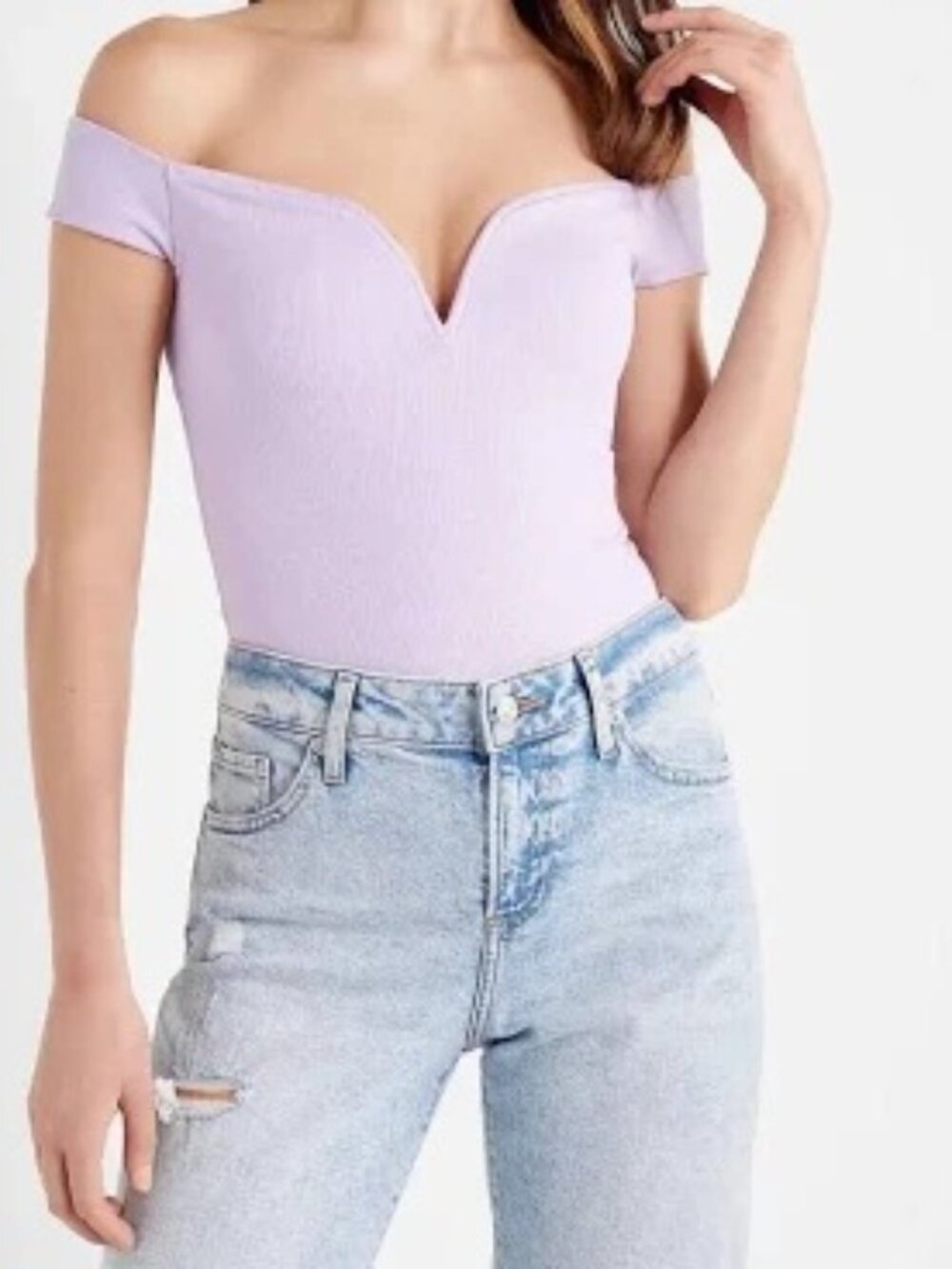 Express Lilac Off The Shoulder Ribbed Bodysuit - Small (New With Tags)